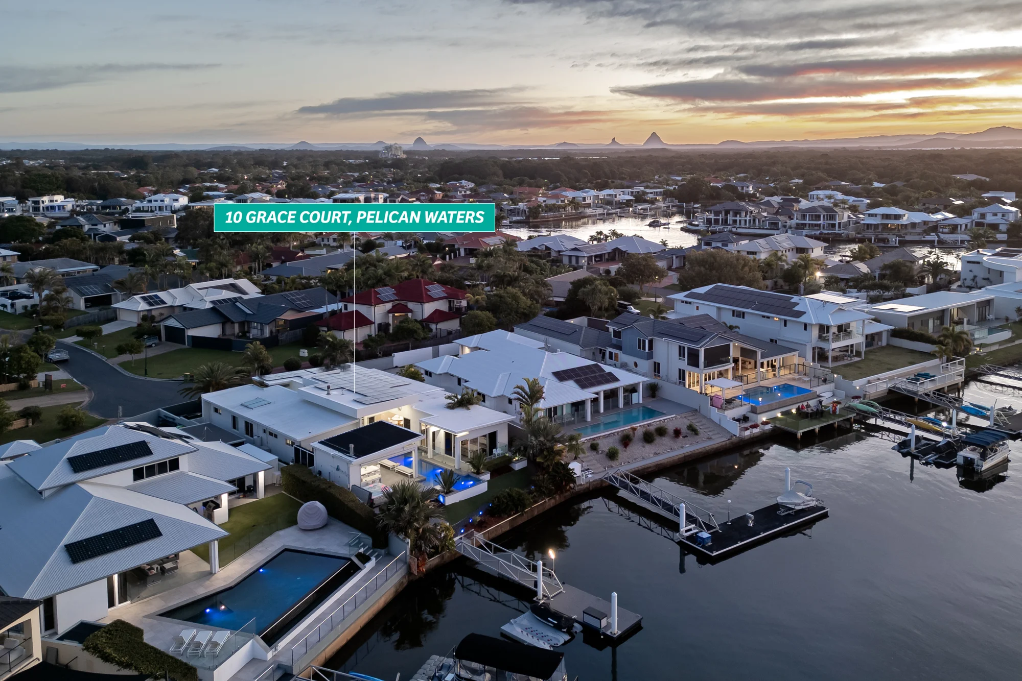 Pelican Waters at sunset